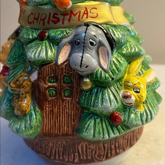 Walt Disney Winnie the Pooh Ceramic Christmas Tree Wound up Music Box Vtg - Picture 7 of 13